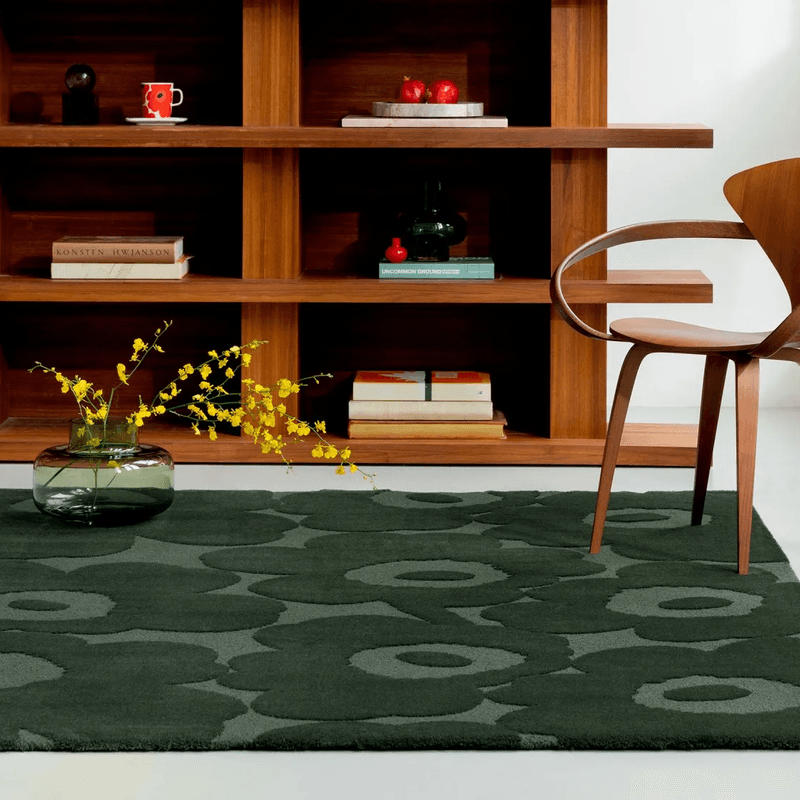 Marimekko Unikko - Dark Green | 100% Wool Designer Floor Rug