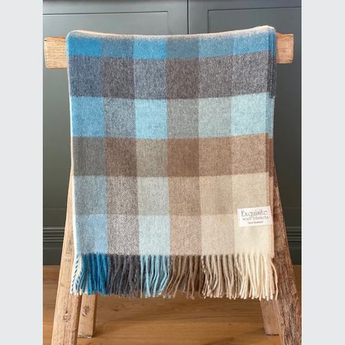 NZ Wool Throw - Rome Aqua, Camel | 100% Merino Wool