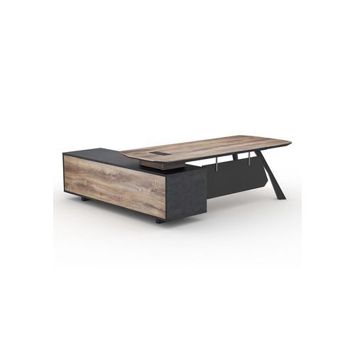 EASTON Executive Desk with Right Return 2.2-2.4m - Warm Oak & Black