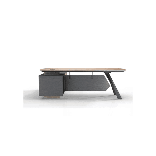 EASTON Executive Desk with Right Return 2.2-2.4m - Warm Oak & Black