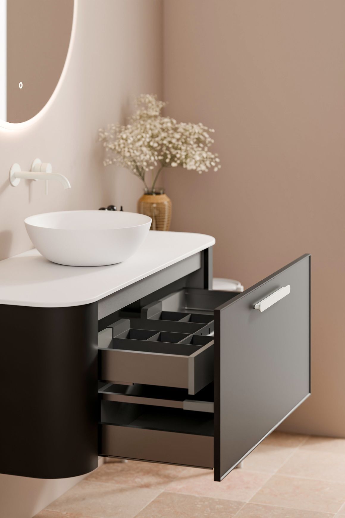 Nature 900 Vanity | Flat Slab Top & Axel Drawer Front