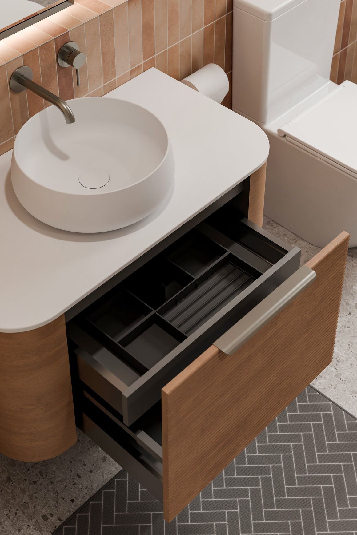 Nature 900 Vanity | Flat Slab Top & Orchard Front