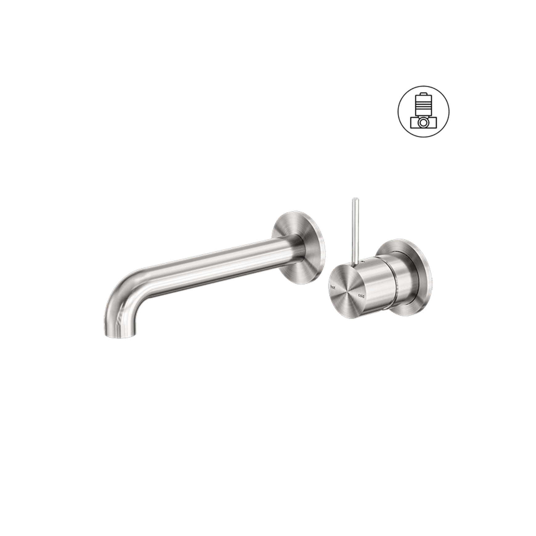 Mecca Wall Basin/Bath Mixer Separate Back Plate Handle Up 185mm Brushed Nickel