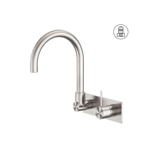 Mecca Wall Basin/Bath Mixer Swivel Spout Handle Up Brushed Nickel