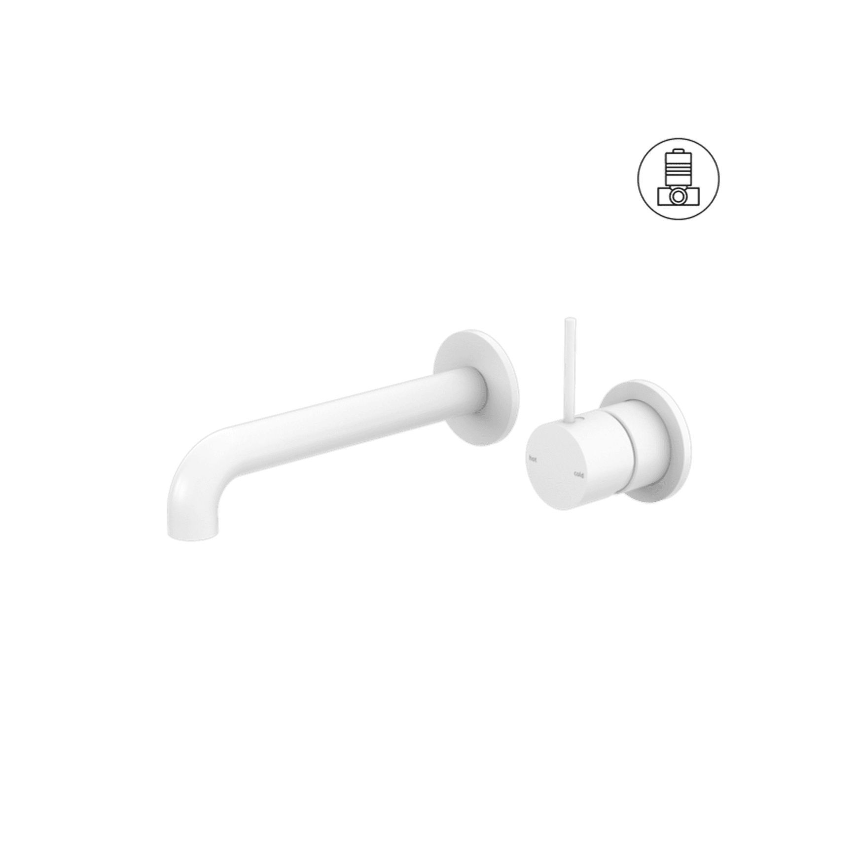 Mecca Wall Basin/Bath Mixer Separate Back Plate Handle Up 260mm Matte White
