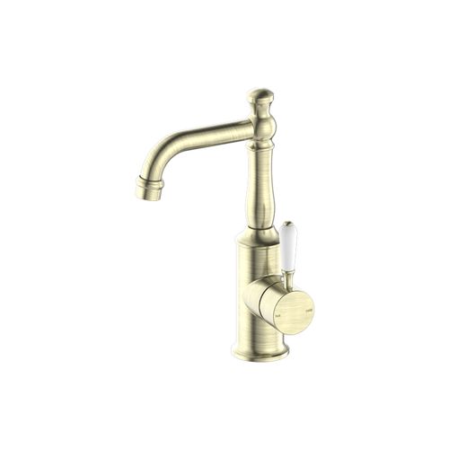 York Basin Mixer With White Porcelain Lever Aged Brass