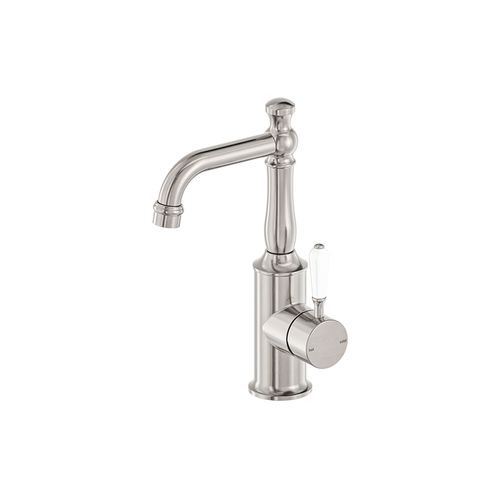 York Basin Mixer With White Porcelain Lever Brushed Nickel