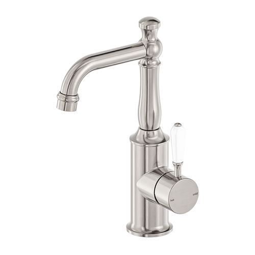 York Basin Mixer With White Porcelain Lever Brushed Nickel