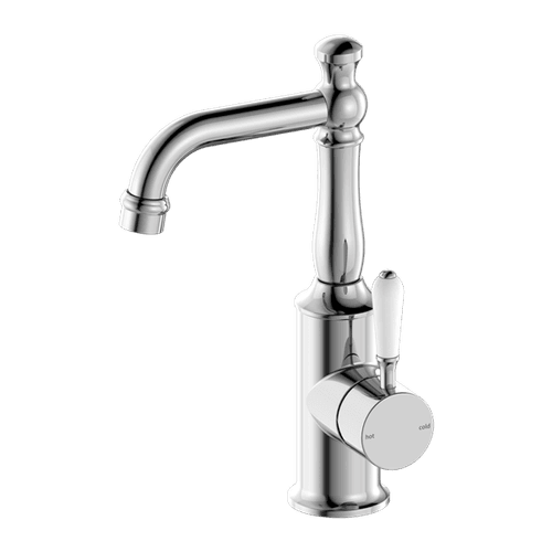 York Basin Mixer With White Porcelain Lever Chrome