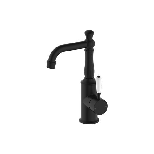 York Basin Mixer With White Porcelain Lever Matte Black