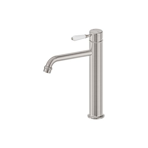 York Straight Tall Basin Mixer With White Porcelain Lever Brushed Nickel