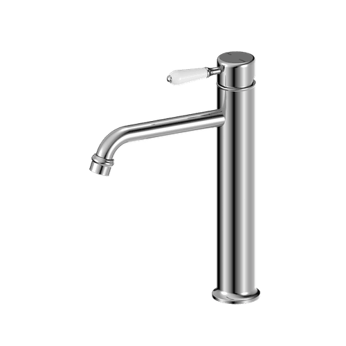 York Straight Tall Basin Mixer With White Porcelain Lever Chrome