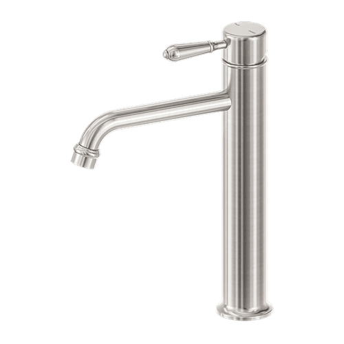 York Straight Tall Basin Mixer With Metal Lever Brushed Nickel