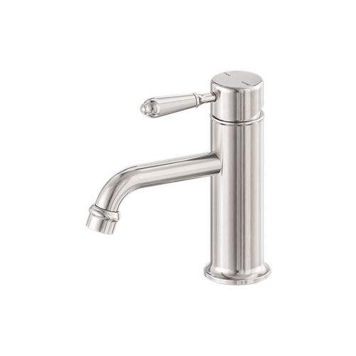 York Straight Basin Mixer With Metal Lever Brushed Nickel