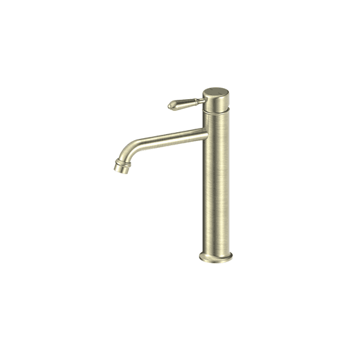 York Straight Tall Basin Mixer With Metal Lever Aged Brass