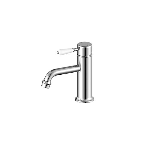 York Straight Basin Mixer With White Porcelain Lever Chrome