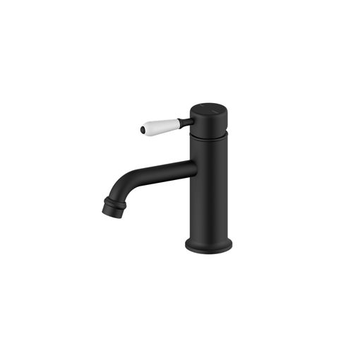 York Straight Basin Mixer With White Porcelain Lever Matte Black