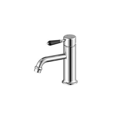 York Straight Basin Mixer With Black Porcelain Lever Chrome
