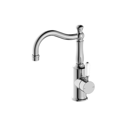York Basin Mixer Hook Spout With White Porcelain Lever Chrome
