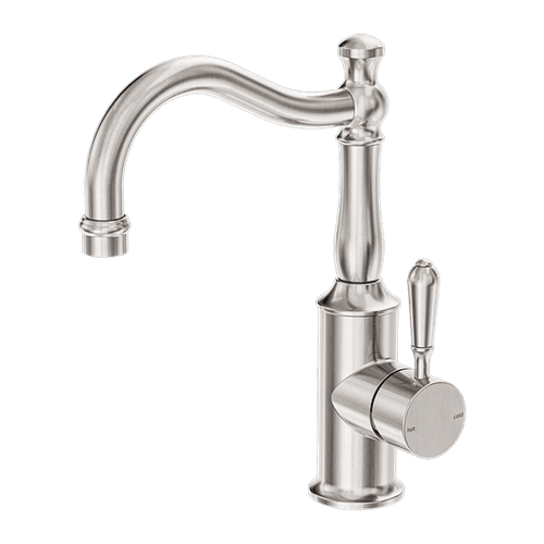 York Basin Mixer Hook Spout With Metal Lever Brushed Nickel