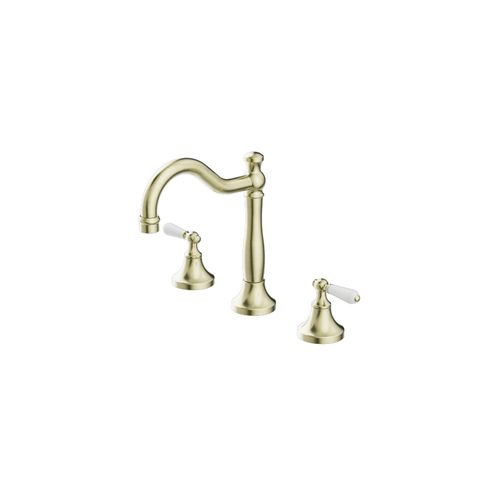 York Basin Set With White Porcelain Lever Aged Brass