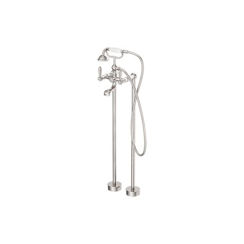York Freestanding Bath Set With White Porcelain Hand Shower Brushed Nickel