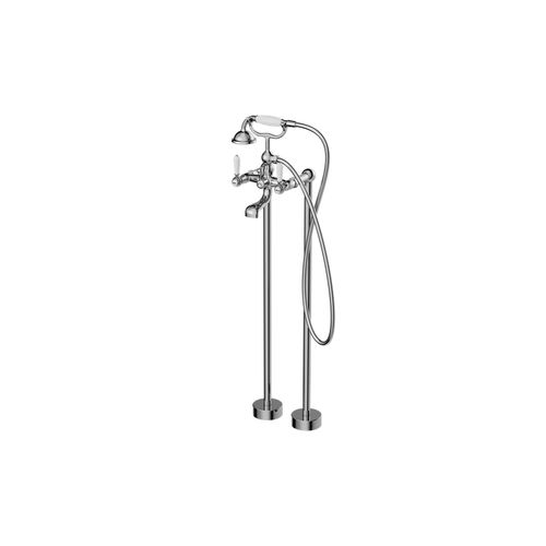 York Freestanding Bath Set With White Porcelain Hand Shower Chrome