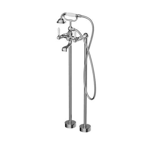 York Freestanding Bath Set With White Porcelain Hand Shower Chrome