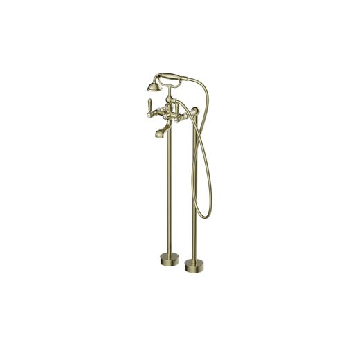 York Freestanding Bath Set With Metal Hand Shower Aged Brass