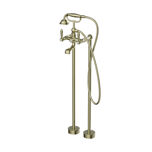 York Freestanding Bath Set With Metal Hand Shower Aged Brass