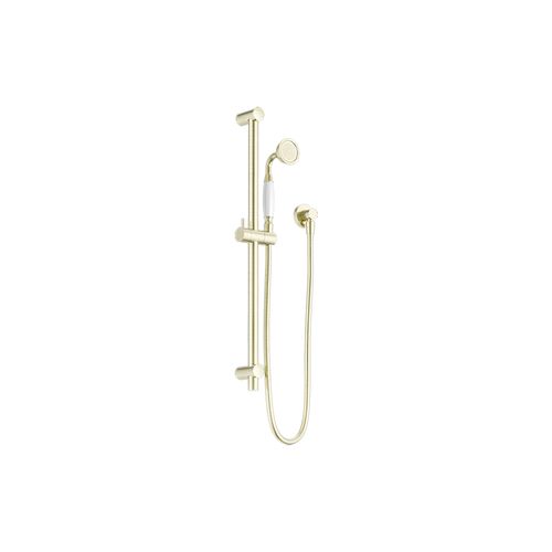 York Shower Rail With White Porcelain Hand Shower Aged Brass