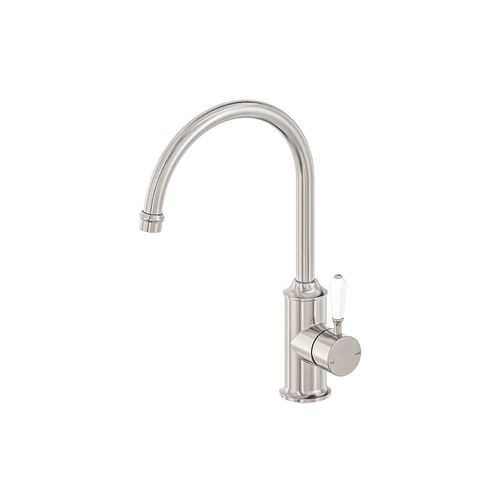 York Kitchen Mixer Gooseneck Spout With White Porcelain Lever Brushed Nickel