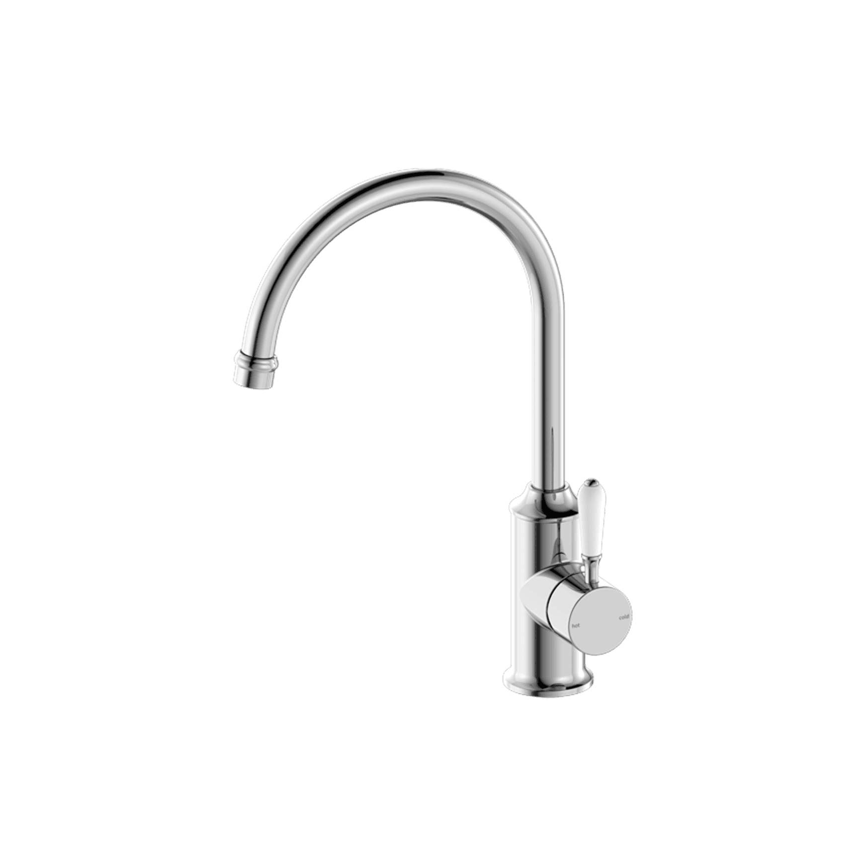 York Kitchen Mixer Gooseneck Spout With White Porcelain Lever Chrome