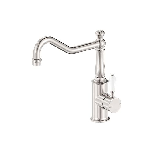 York Kitchen Mixer Hook Spout With White Porcelain Lever Brushed Nickel