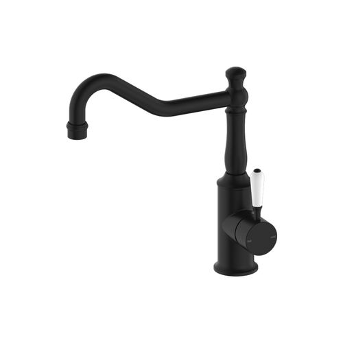 York Kitchen Mixer Hook Spout With White Porcelain Lever Matte Black