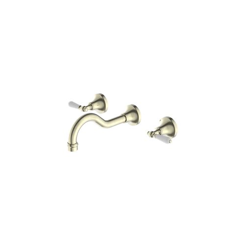 York Wall Basin Set With White Porcelain Lever Aged Brass