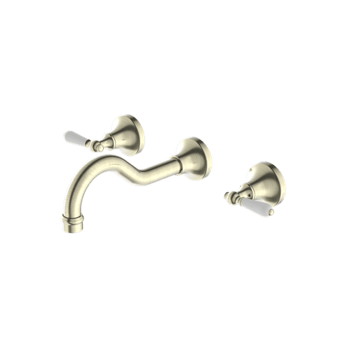 York Wall Basin Set With White Porcelain Lever Aged Brass
