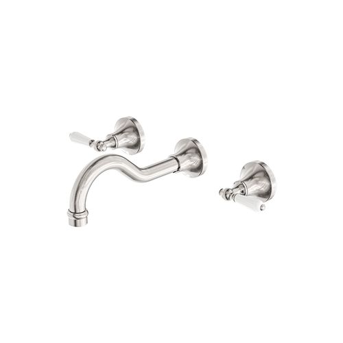 York Wall Basin Set With White Porcelain Lever Brushed Nickel