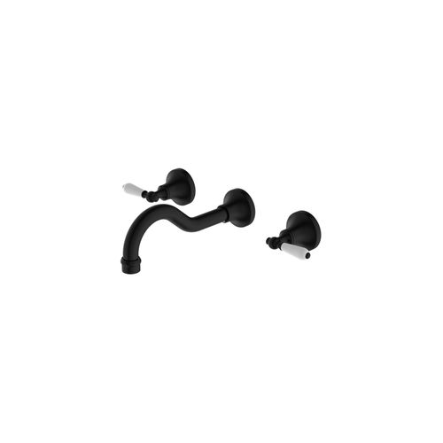 York Wall Basin Set With White Porcelain Lever Matte Black