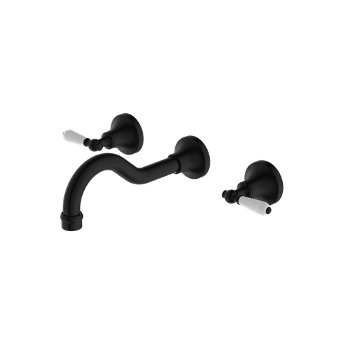 York Wall Basin Set With White Porcelain Lever Matte Black
