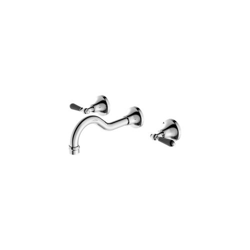 York Wall Basin Set With Black Porcelain Lever Chrome