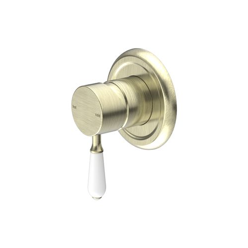 York Shower Mixer With White Porcelain Lever Aged Brass