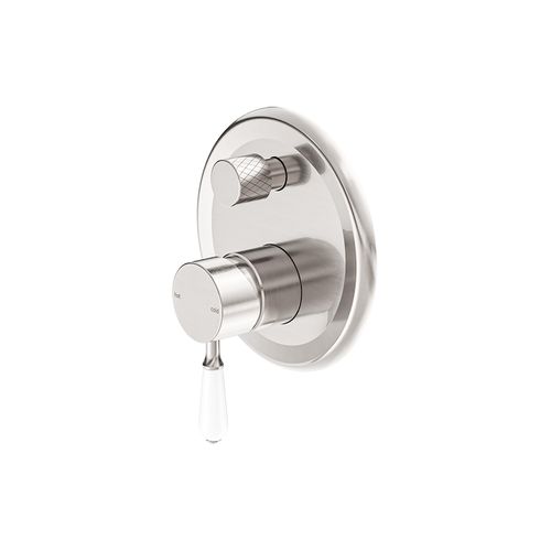 York Shower Mixer With Divertor With White Porcelain Lever Brushed Nickel
