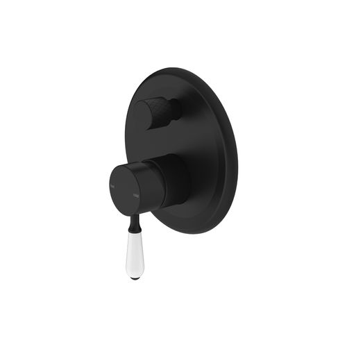 York Shower Mixer With Divertor With White Porcelain Lever Matte Black