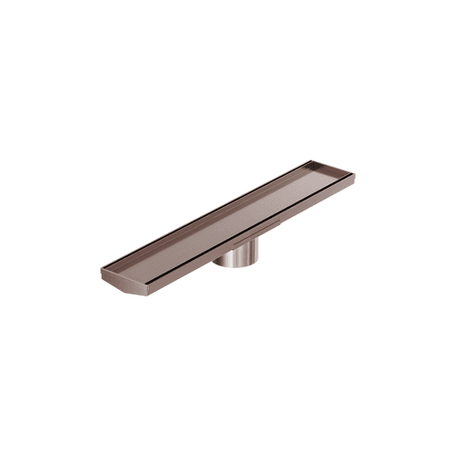 Tile Insert V Channel 600mm Floor Grate 89mm Outlet With Hole Saw Brushed Bronze