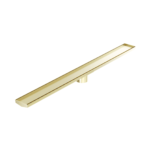 Tile Insert V Channel 1200mm Floor Grate 89mm Outlet With Hole Saw Brushed Gold