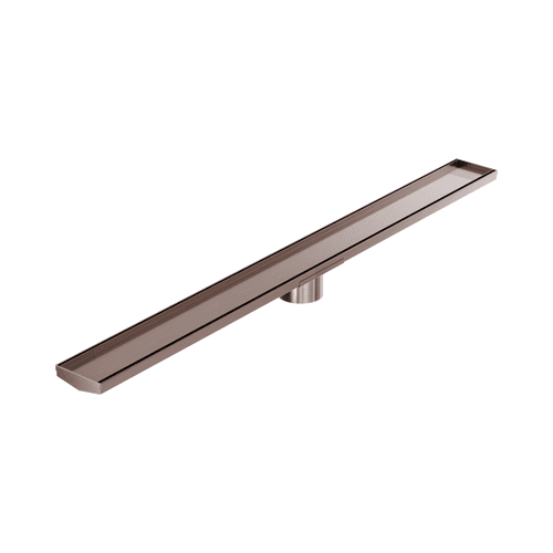 Tile Insert V Channel 1200mm Floor Grate 89mm Outlet With Hole Saw Brushed Bronze
