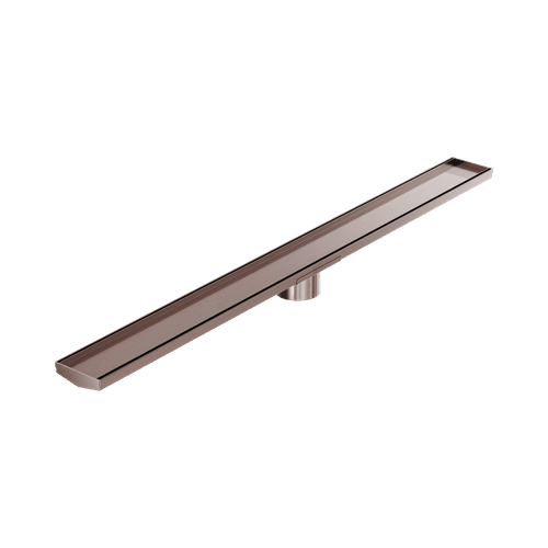 Tile Insert V Channel 1200mm Floor Grate 89mm Outlet With Hole Saw Brushed Bronze