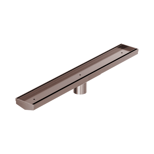 Tile Insert V Channel 600mm Floor Grate 50mm Outlet With Hole Saw Brushed Bronze