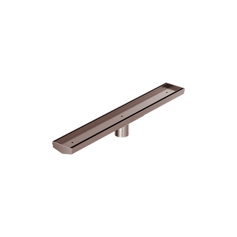 Tile Insert V Channel 600mm Floor Grate 50mm Outlet With Hole Saw Brushed Bronze